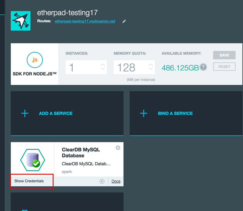 showcreds Etherpad in Cloud Foundry – Quick Start Guide